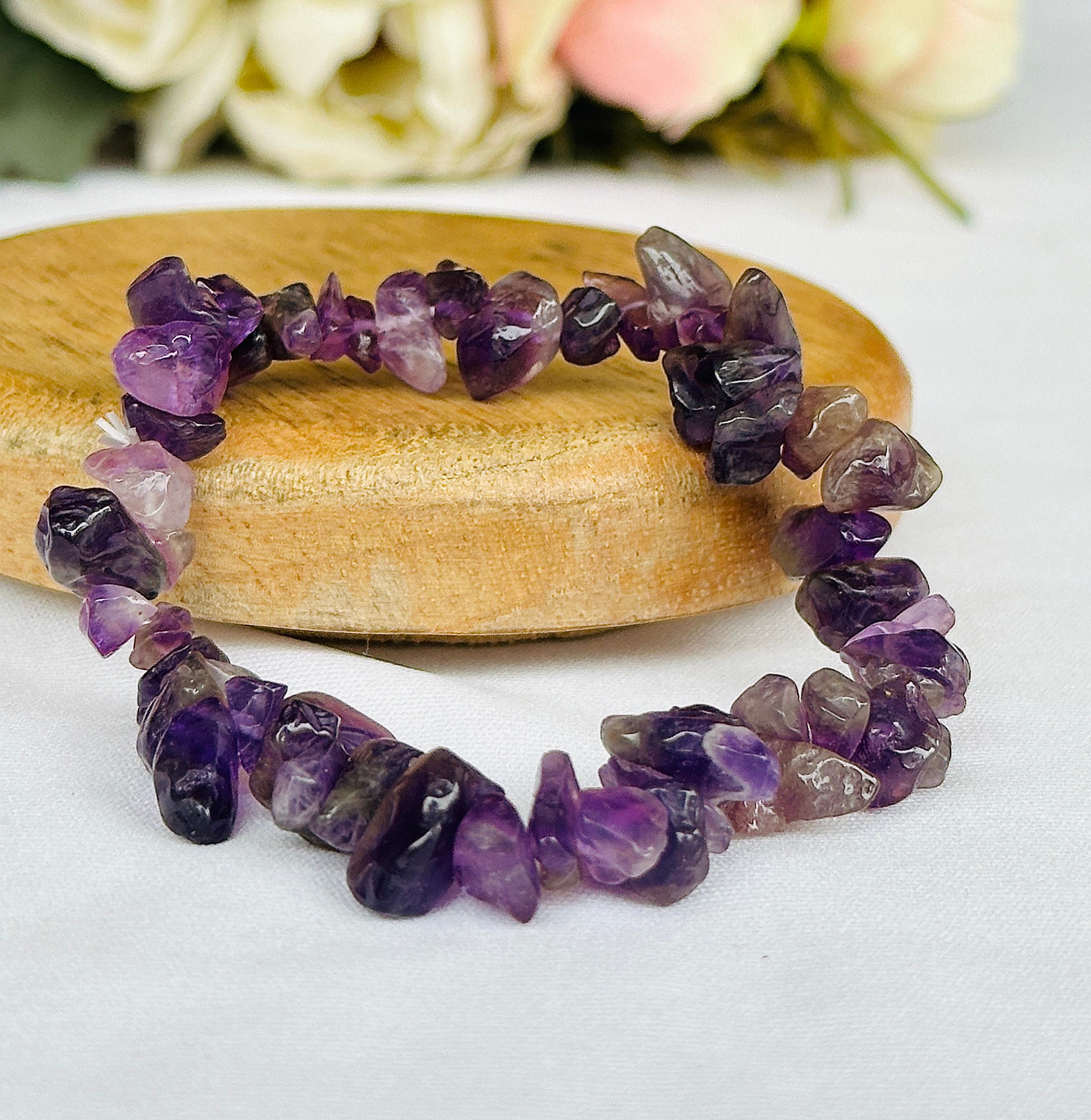 Attract Luck, Enhance Intuition, Improve Health & Skin: Amethyst Uncut Crystal Bracelet - Abhimantrit & Certified